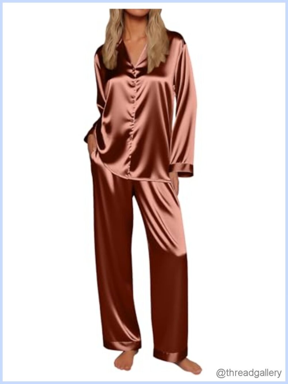 Silk Satin Pajama Set Button Down Long Sleeve Lounge Wide Leg Pants